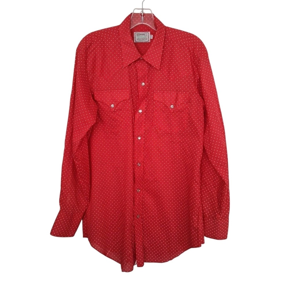 Vtg H Bar C Ranchwear Shirt Men's 16-34 Red Polka Dot Pearl Snap 60s Made USA